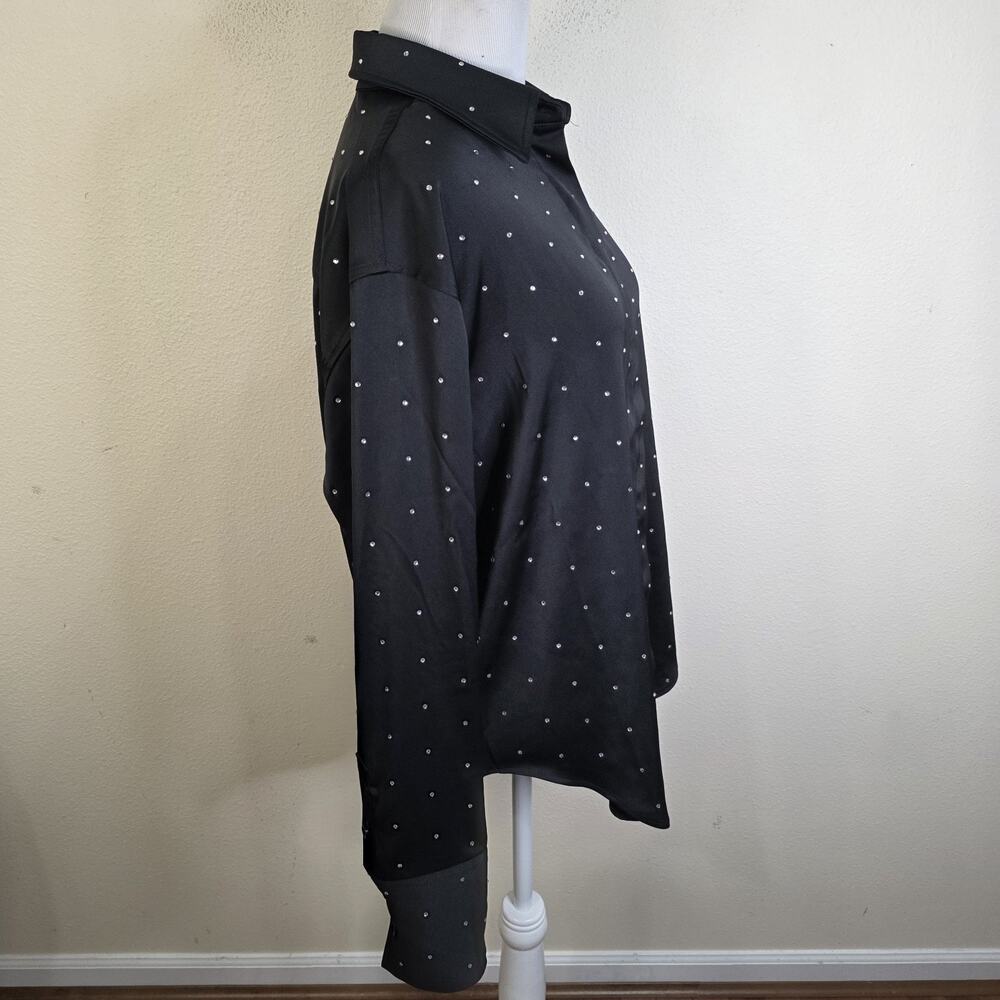 Good American Black Rhinestone Button Satin Oversized Shirt Size XXS/XS $159 - Picture 2 of 7